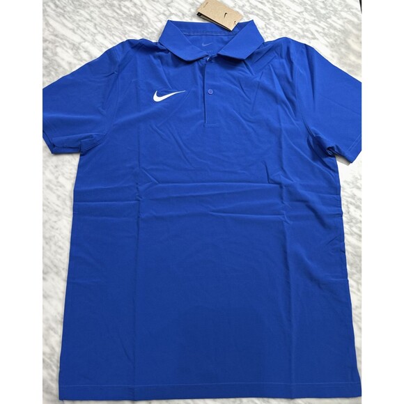 Nike Polo Shirt Men Medium Blue White Swoosh Dry Coaches Woven Top DriFit DV6749 - Picture 1 of 7